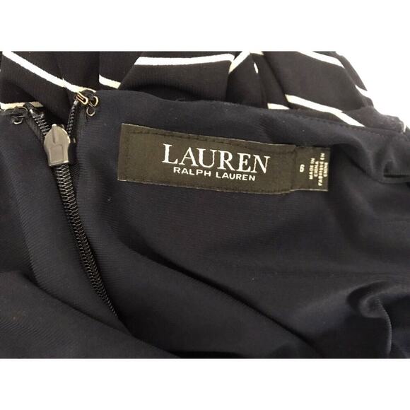 Lauren Ralph Lauren Dress Size 6 Blue White Striped 3/4 Sleeve V-Neck Faux Wrap - Picture 8 of 14